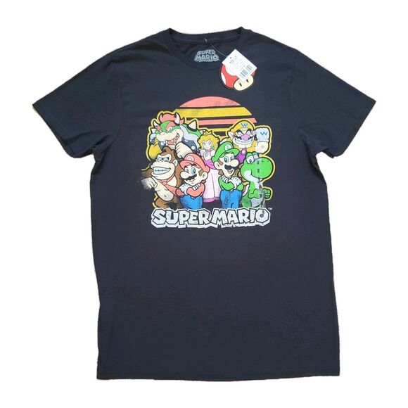 2021 NWT Super Mario Size Medium Mens Black Group Classic Nintendo T-Shirt NES - Picture 1 of 5
